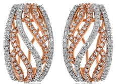 WIDE .87CT DIAMOND 14K WHITE & ROSE GOLD FILIGREE SWIRL CLIP ON HANGING EARRINGS