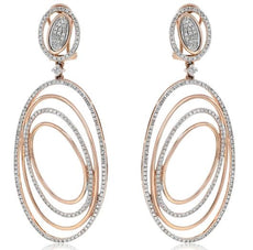 LARGE 1.91CT DIAMOND 14KT ROSE GOLD 3D MULTI OVAL CLIP ON FUN HANGING EARRINGS