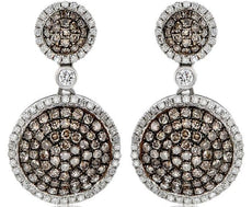1.67CT WHITE & MOCHA DIAMOND 14KT WHITE GOLD CIRCULAR MULTI ROW HANGING EARRINGS