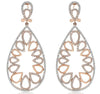 LARGE 2.34CT DIAMOND 14KT ROSE GOLD 3D FLOWER TEAR DROP CLIP ON HANGING EARRINGS