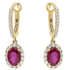 2.33CT DIAMOND & AAA RUBY 14KT YELLOW GOLD OVAL & ROUND FLOWER HANGING EARRINGS