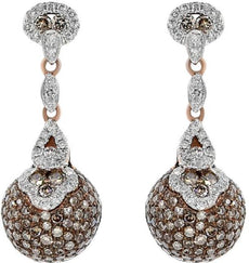 3.36CT WHITE & MOCHA DIAMOND 14KT ROSE GOLD CIRCULAR DOME SHAPE HANGING EARRINGS