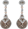 3.36CT WHITE & MOCHA DIAMOND 14KT ROSE GOLD CIRCULAR DOME SHAPE HANGING EARRINGS