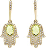 1.51CT DIAMOND & AAA PERIDOT 14K YELLOW GOLD LUCKY HAMSA CHAMSA HANGING EARRINGS