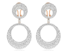 LARGE 7.08CT DIAMOND 14KT ROSE GOLD MULTI ROW CIRCULAR PAVE FUN HANGING EARRINGS