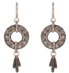 LARGE 1.61CT WHITE & MULTI COLOR DIAMOND 14K ROSE GOLD CIRCULAR HANGING EARRINGS