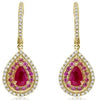 2.01CT DIAMOND & AAA RUBY & PINK SAPPHIRE 14KT YELLOW GOLD HALO HANGING EARRINGS