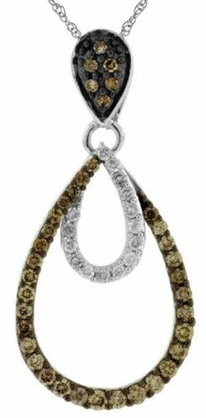 .72CT WHITE & CHOCOLATE FANCY DIAMOND 14KT WHITE GOLD CLASSIC TEAR DROP PENDANT