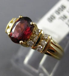 ESTATE 1.23CT DIAMOND & AAA RHODOLITE 14KT YELLOW GOLD 3D OVAL ENGAGEMENT RING