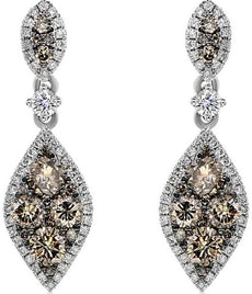 1.22CT WHITE & MOCHA DIAMOND 14KT WHITE GOLD 3D MARQUISE SHAPE HANGING EARRINGS