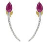 1.18CT DIAMOND & AAA RUBY 14KT YELLOW GOLD ROUND & PEAR SHAPE HANGING EARRINGS