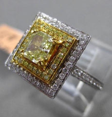 ESTATE LARGE 1.78CTW DIAMOND 18KT TWO TONE GOLD FILIGREE SQUARE ENGAGEMENT RING
