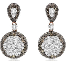 LARGE 3.24CT WHITE & MOCHA DIAMOND 14KT ROSE GOLD 3D TEAR DROP HANGING EARRINGS