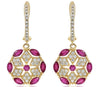 1.64CT DIAMOND & AAA RUBY 14KT YELLOW GOLD ROUND MARQUISE STAR OF DAVID EARRINGS