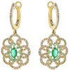 1.18CT DIAMOND & AAA EMERALD 14KT YELLOW GOLD 3D FLOWER CLIP ON HANGING EARRINGS