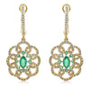 1.18CT DIAMOND & AAA EMERALD 14KT YELLOW GOLD 3D FLOWER CLIP ON HANGING EARRINGS