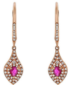 .69CT DIAMOND & AAA RUBY 14KT ROSE GOLD OVAL & ROUND TEAR DROP HANGING EARRINGS