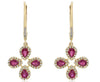 1.57CT DIAMOND & AAA RUBY 18KT YELLOW GOLD 3D PEAR SHAPE FLOWER HANGING EARRINGS