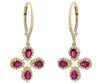 1.57CT DIAMOND & AAA RUBY 18KT YELLOW GOLD 3D PEAR SHAPE FLOWER HANGING EARRINGS