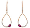 .69CT DIAMOND & AAA RUBY 14KT ROSE GOLD SOLITAIRE TEAR DROP FUN HANGING EARRINGS