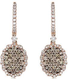 1.26CT WHITE & BLUE DIAMOND 14KT ROSE GOLD 3D CLUSTER CIRCULAR HANGING EARRINGS