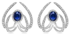 1.48CT DIAMOND & AAA SAPPHIRE 14KT WHITE GOLD 3D HEART SHAPE FUN STUD EARRINGS