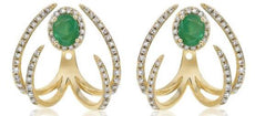 1.10CT DIAMOND & AAA EMERALD 14KT YELLOW GOLD 3D HEART SHAPE FUN STUD EARRINGS
