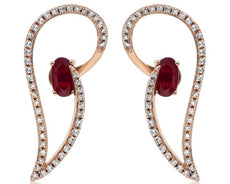 ESTATE .94CT DIAMOND & AAA RUBY 14KT ROSE GOLD 3D HEART SHAPE LOVE STUD EARRINGS