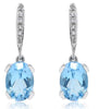 2.12CT DIAMOND & AAA BLUE TOPAZ 14K WHITE GOLD OVAL & ROUND FUN HANGING EARRINGS