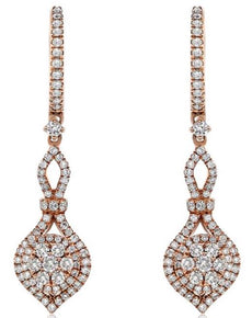ESTATE 1.25CT DIAMOND 14KT ROSE GOLD 3D CLUSTER FLOWER INFINITY HANGING EARRINGS