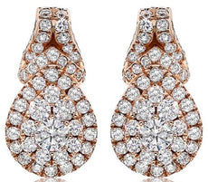 ESTATE 1.01CT DIAMOND 14KT ROSE GOLD CLUSTER TEAR DROP CLIP ON HANGING EARRINGS