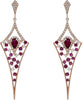 1.29CT DIAMOND & AAA RUBY 14KT ROSE GOLD 3D ROUND & PEAR SHAPE HANGING EARRINGS