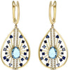 2.82CT DIAMOND & AAA BLUE TOPAZ & SAPPHIRE 14KT YELLOW GOLD 3D HANGING EARRINGS