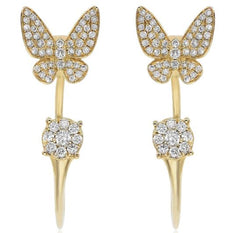 ESTATE .52CT DIAMOND 14KT YELLOW GOLD 3D FLOWER BUTTERFLY FUN HANGING EARRINGS