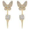 ESTATE .52CT DIAMOND 14KT YELLOW GOLD 3D FLOWER BUTTERFLY FUN HANGING EARRINGS