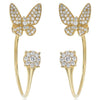 ESTATE .52CT DIAMOND 14KT YELLOW GOLD 3D FLOWER BUTTERFLY FUN HANGING EARRINGS