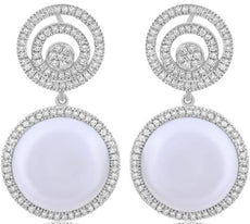25.36CT DIAMOND & AAA CHELCEDONY 14K WHITE GOLD CIRCULAR FLOWER HANGING EARRINGS