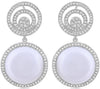 25.36CT DIAMOND & AAA CHELCEDONY 14K WHITE GOLD CIRCULAR FLOWER HANGING EARRINGS
