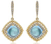 3.40CT DIAMOND & AAA CABOCHON BLUE TOPAZ 14KT YELLOW GOLD HALO HANGING EARRINGS