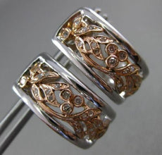 ESTATE .30CT DIAMOND 14KT TWO TONE GOLD 3D UMBRELLA FLOWER LEAF CLIP ON EARRINGS