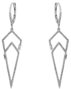 ESTATE .55CT DIAMOND 14KT WHITE GOLD 3D TRIANGULAR LEVERBACK HANGING EARRINGS