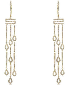 .94CT DIAMOND 14KT YELLOW GOLD TEAR DROP BY THE YARD CHANDELIER HANGING EARRINGS