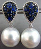 ESTATE LARGE 3.38CT DIAMOND AAA SAPPHIRE & SOUTH SEA PEARL 18KT GOLD 3D EARRINGS