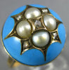 ANTIQUE WIDE ROSE CUT DIAMOND PEARL & BLUE ENAMEL 14K YELLOW GOLD STAR DOME RING
