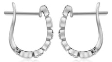 ESTATE .19CT DIAMOND 14KT WHITE GOLD 3D SQUARE FLOWER PAVE HOOP HANGING EARRINGS