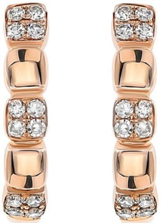 ESTATE .19CT DIAMOND 14KT ROSE GOLD 3D SQUARE FLOWER PAVE HOOP HANGING EARRINGS