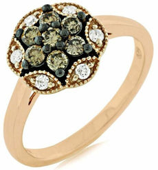 .45CT WHITE & CHOCOLATE FANCY DIAMOND 14KT ROSE GOLD 3D FLOWER FILIGREE FUN RING