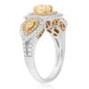 ESTATE 1.66CT WHITE & FANCY YELLOW DIAMOND 18KT 2 TONE GOLD HALO ENGAGEMENT RING