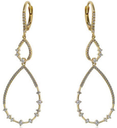 .59CT DIAMOND 14KT YELLOW GOLD 3D TEAR DROP ETOILE LEVERBACK HANGING EARRINGS