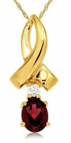.48CT DIAMOND & AAA RHODOLITE 14KT YELLOW GOLD 3D ROUND & OVAL LOVE KNOT PENDANT